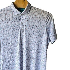 Johnnie-O Performance Polo Shirt Mens XL White Cocktail Print UPF 50 Stretch